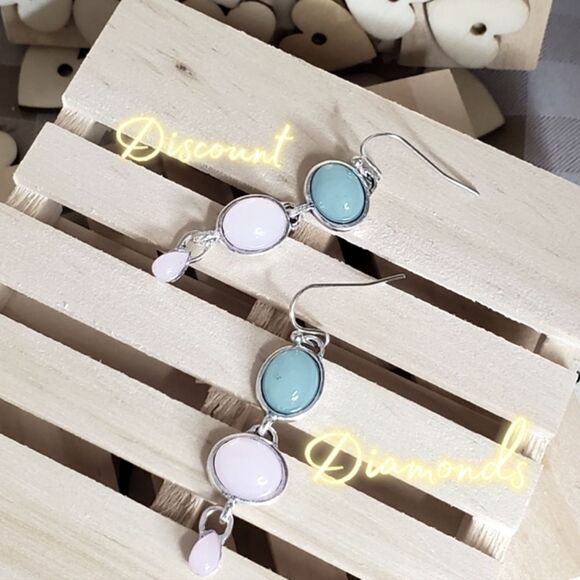 New - Pink & Green Opalite Moonstone Dangle Drop French Hook Earrings 925 Silver - Picture 6 of 9